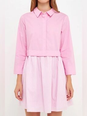 English Factory Pink Mini Dress with Shirt Bodice